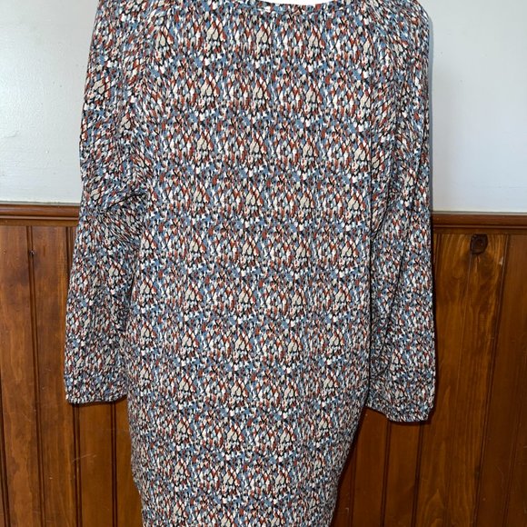 Women's Peace & Pearls Abstract Print Peasant Top with Buttons L - Picture 4 of 6